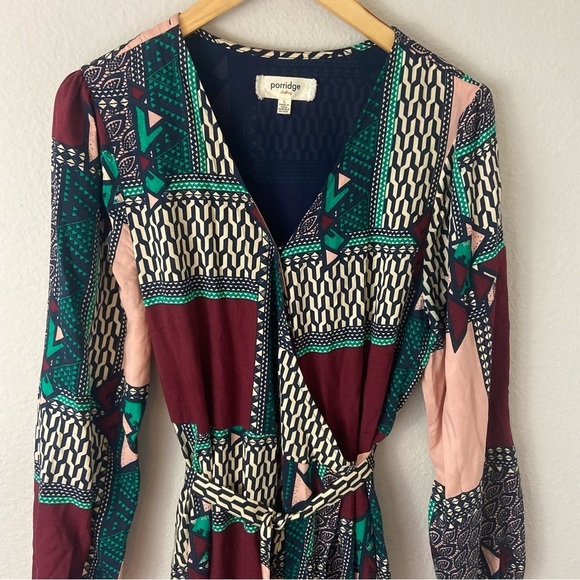 Anthropologie Porridge Virginia Maxi Wrap Dress L Patchwork Abstract Artsy Boho - Picture 3 of 10